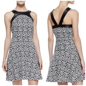 4. Collective Faux Leather Trim Leopard  Fit & Flare Dress Size 4‎